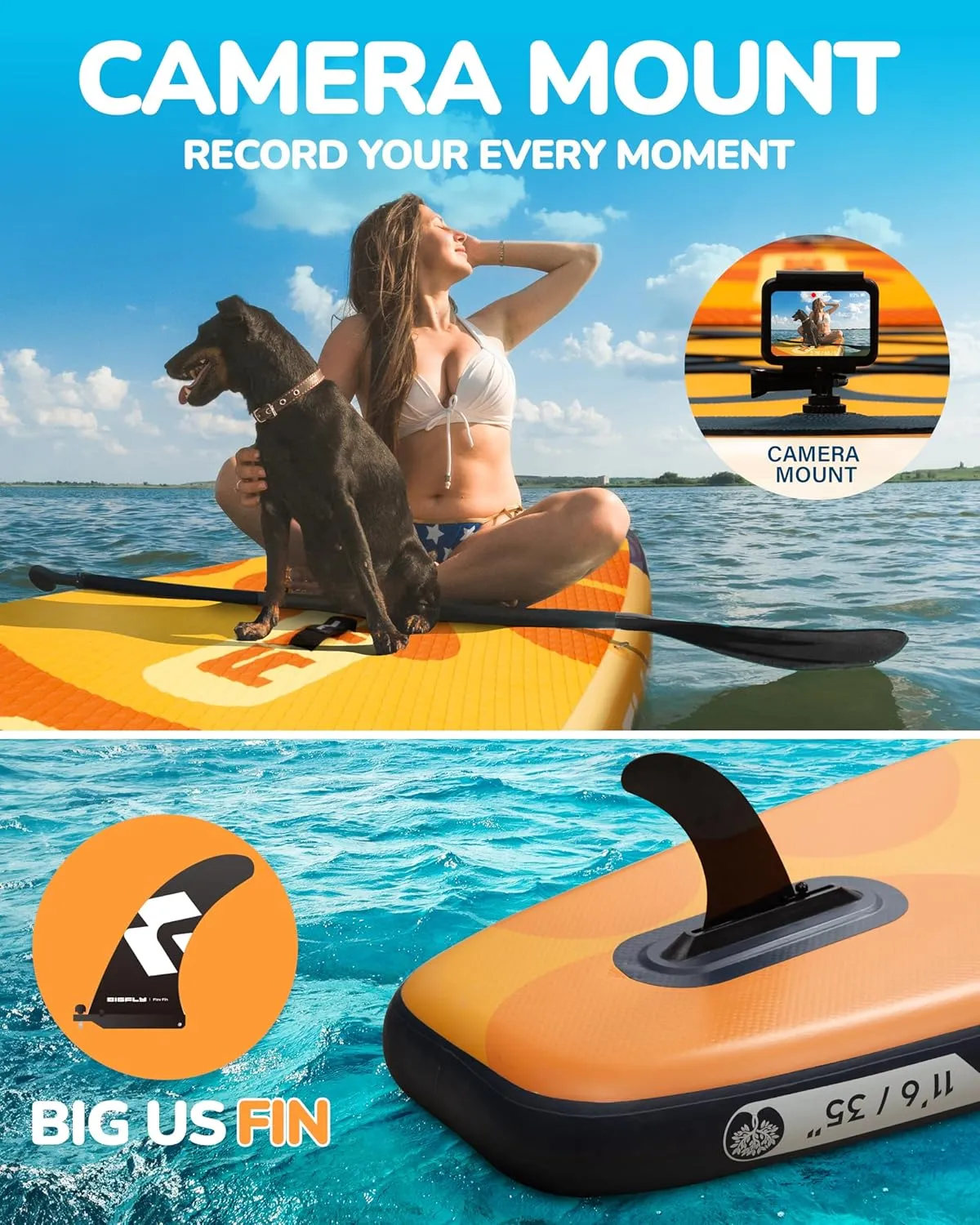 11'635" Super Wide Inflatable Stand Up Paddle Board, Ultra Stable Wide SUP for 2 1 People/Family/Big Size, 100L Backpack, All-Round Sup Board, US Big Fin