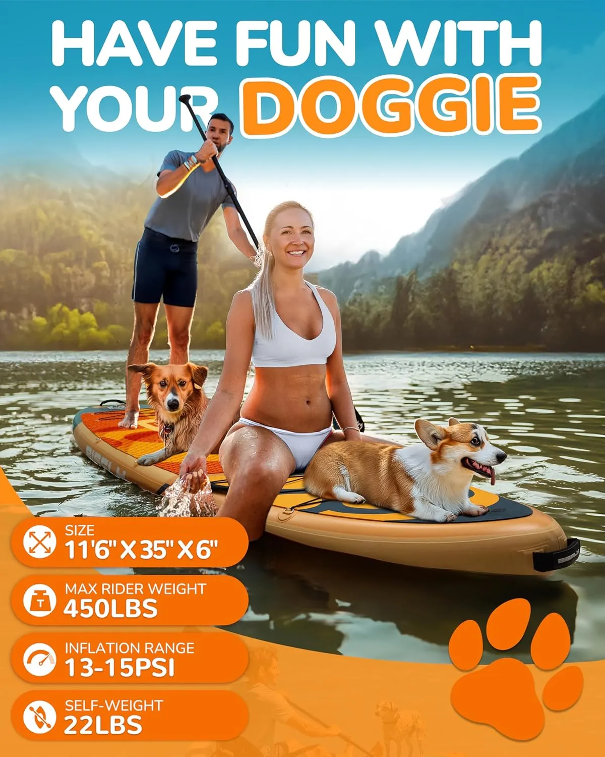11'635" Super Wide Inflatable Stand Up Paddle Board, Ultra Stable Wide SUP for 2 1 People/Family/Big Size, 100L Backpack, All-Round Sup Board, US Big Fin