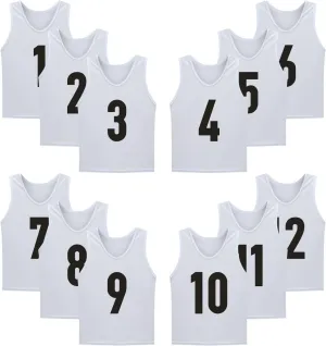 12 Pack(1-12) Numbered Jerseys/Soccer Bibs/Scrimmage Pinnies/Team Training Vest for Adult Youth Kids.