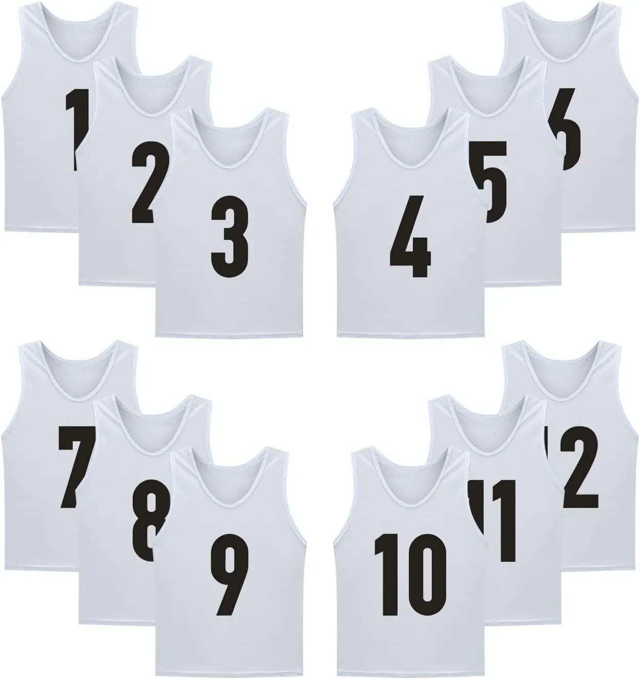 12 Pack(1-12) Numbered Jerseys/Soccer Bibs/Scrimmage Pinnies/Team Training Vest for Adult Youth Kids.