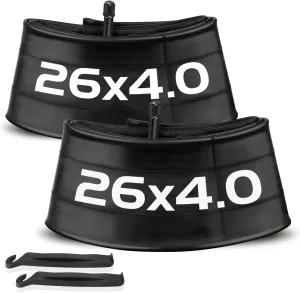 2 Pack 26x4 Fat Tire Bike Tube with 32 mm Schrader Valve, Premium Butyl Rubber 26x4 Tube with 2 Tire Levers Compatible with 26x3.5 26 x 4.0, 26x4 Bike Tube for Mountain/E Bike