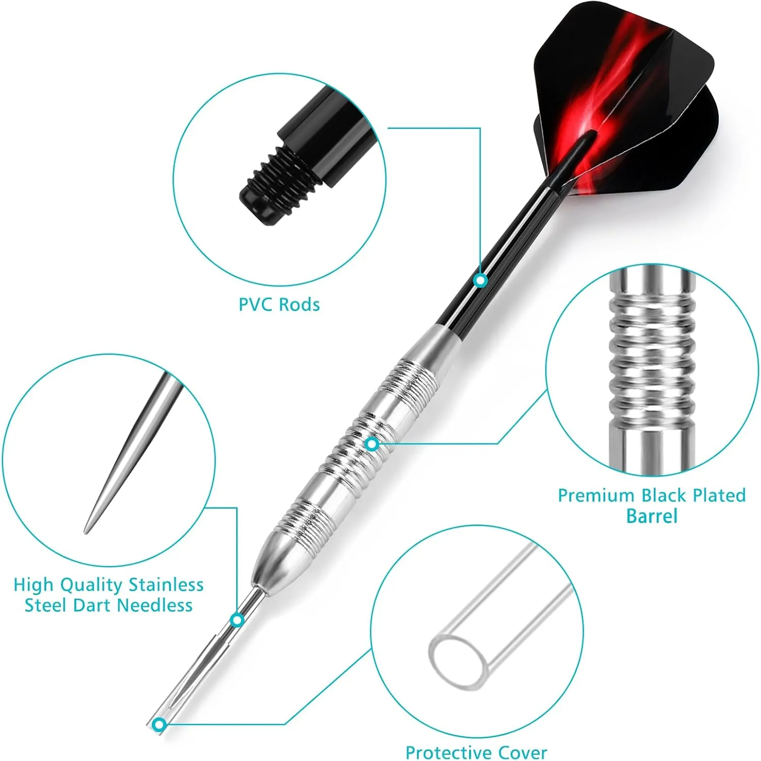 Accmor Steel Tip Darts,12 Pcs Metal Darts Set, 24G Professional Metal Tip Darts, Darts for Dartboard, Dart Flights for Adults