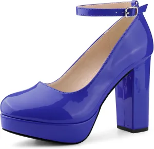 Allegra K Women's Platform Ankle Strap Chunky Heel Mary Janes Pumps