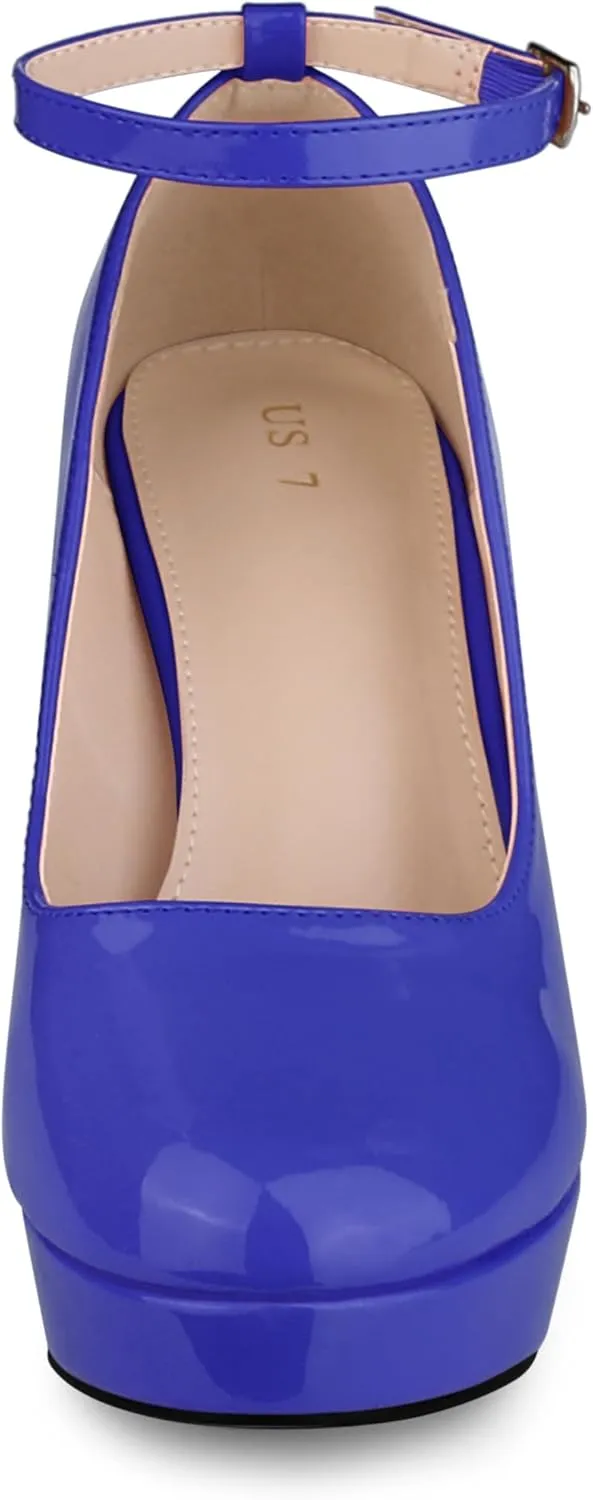 Allegra K Women's Platform Ankle Strap Chunky Heel Mary Janes Pumps
