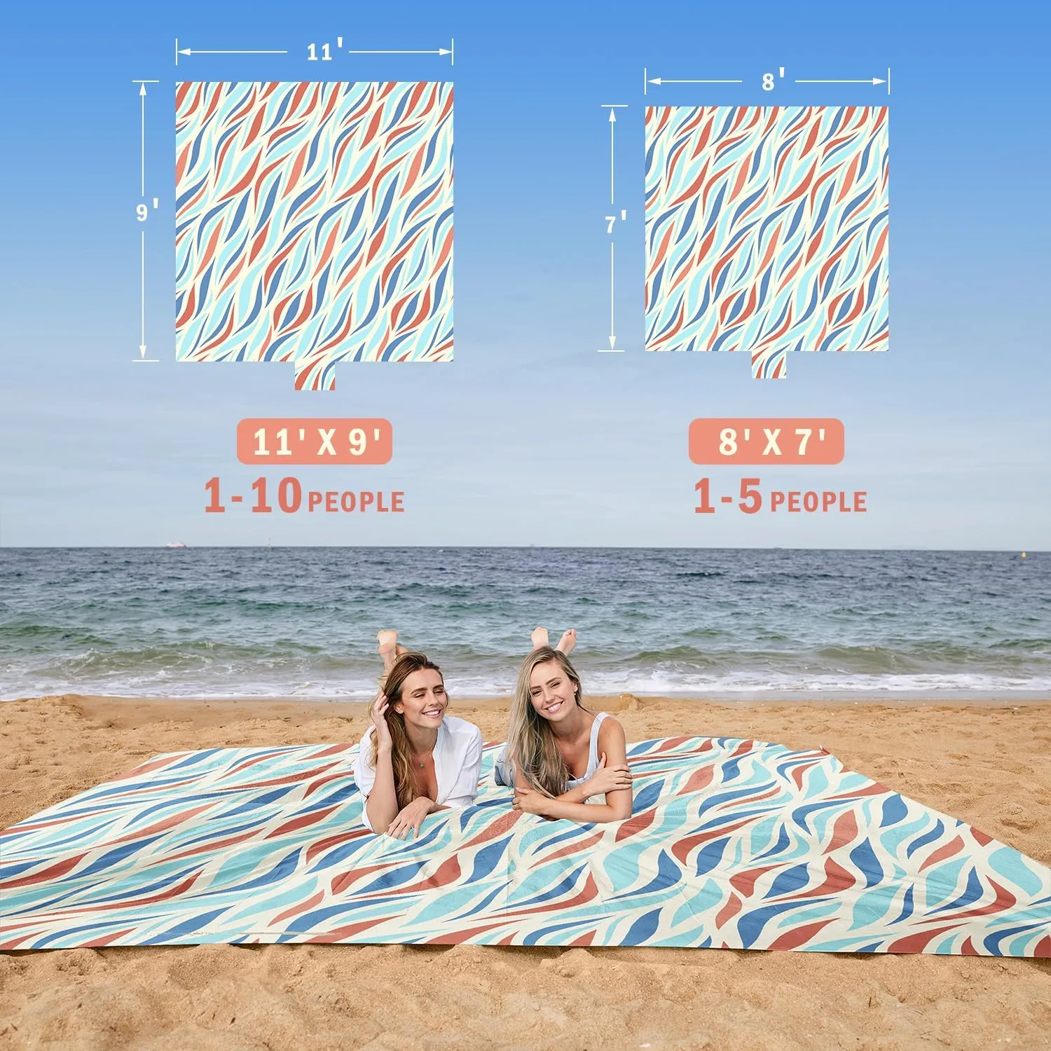 AlphaBeing Large Beach Blanket Waterproof Sandproof, Oversized Sand Free Beach Mat for 1-5 People, Lightweight & Quick Drying Picnic Blanket with 6 Stakes