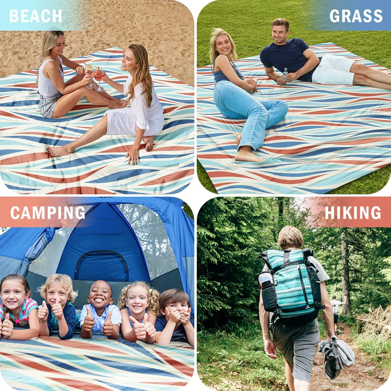 AlphaBeing Large Beach Blanket Waterproof Sandproof, Oversized Sand Free Beach Mat for 1-5 People, Lightweight & Quick Drying Picnic Blanket with 6 Stakes