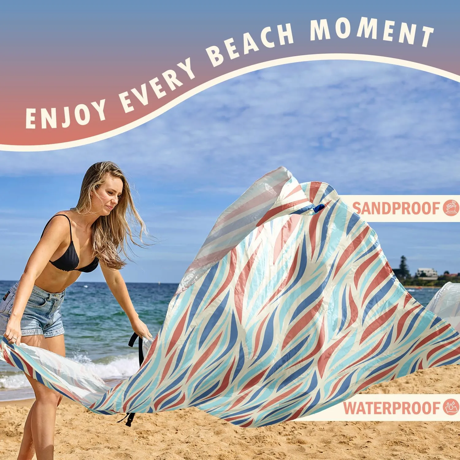 AlphaBeing Large Beach Blanket Waterproof Sandproof, Oversized Sand Free Beach Mat for 1-5 People, Lightweight & Quick Drying Picnic Blanket with 6 Stakes