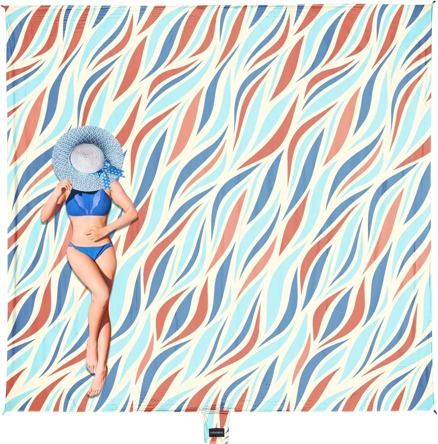 AlphaBeing Large Beach Blanket Waterproof Sandproof, Oversized Sand Free Beach Mat for 1-5 People, Lightweight & Quick Drying Picnic Blanket with 6 Stakes
