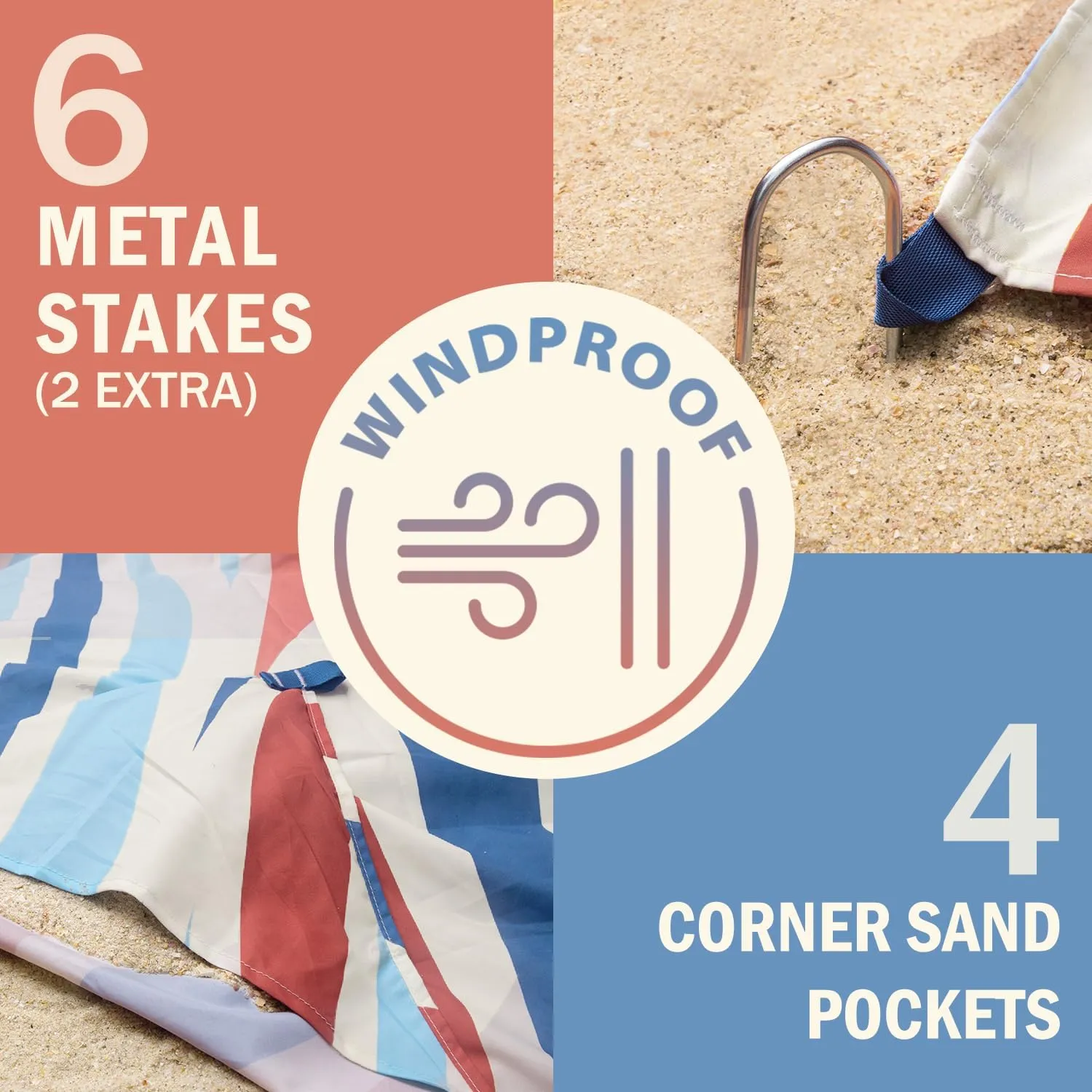 AlphaBeing Large Beach Blanket Waterproof Sandproof, Oversized Sand Free Beach Mat for 1-5 People, Lightweight & Quick Drying Picnic Blanket with 6 Stakes