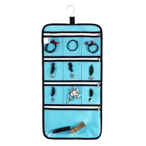 ANIZER Hanging Jewelry Organizer with 10 Zippered Clear Pockets for Travel Suitcase and Home Closet Jewelry Storage Bag (Blue) Blue