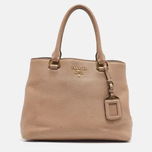 Beige Vitello Daino Leather Middle Zip Tote