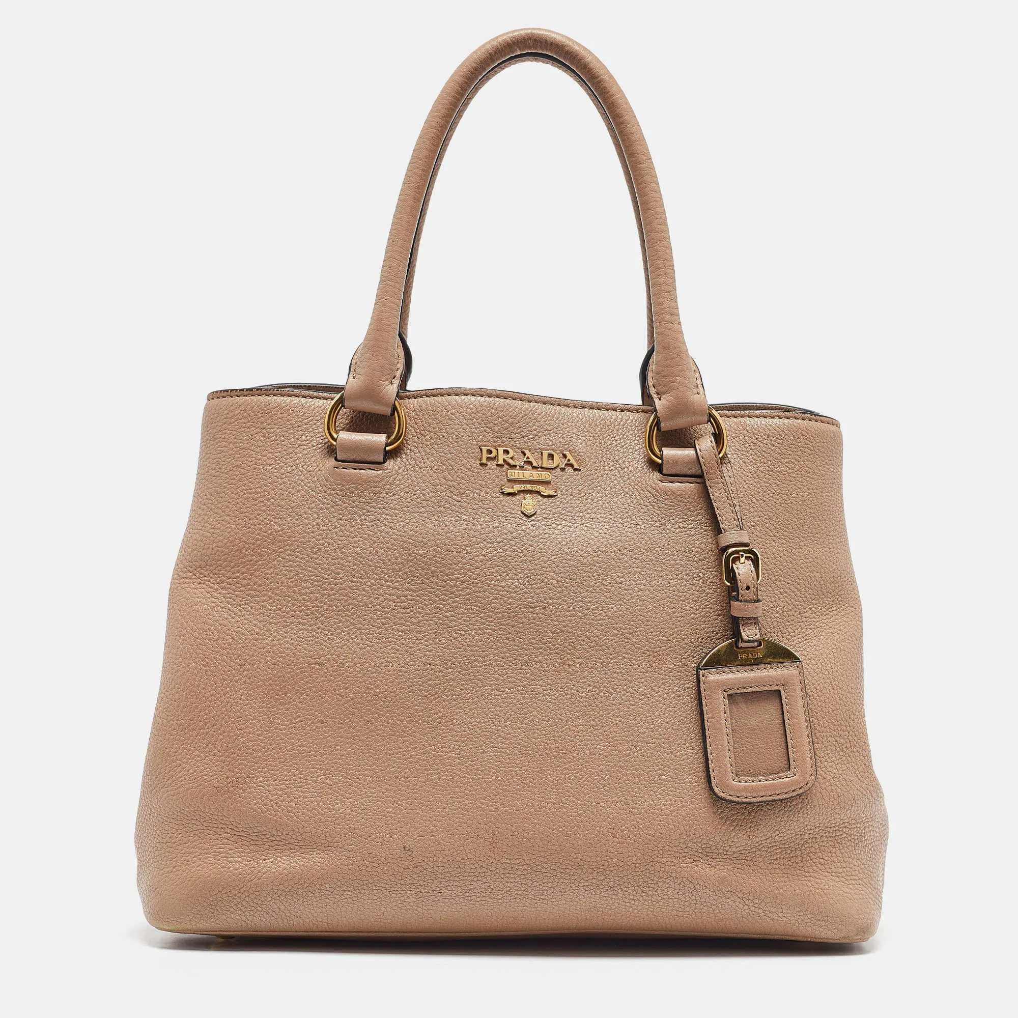 Beige Vitello Daino Leather Middle Zip Tote