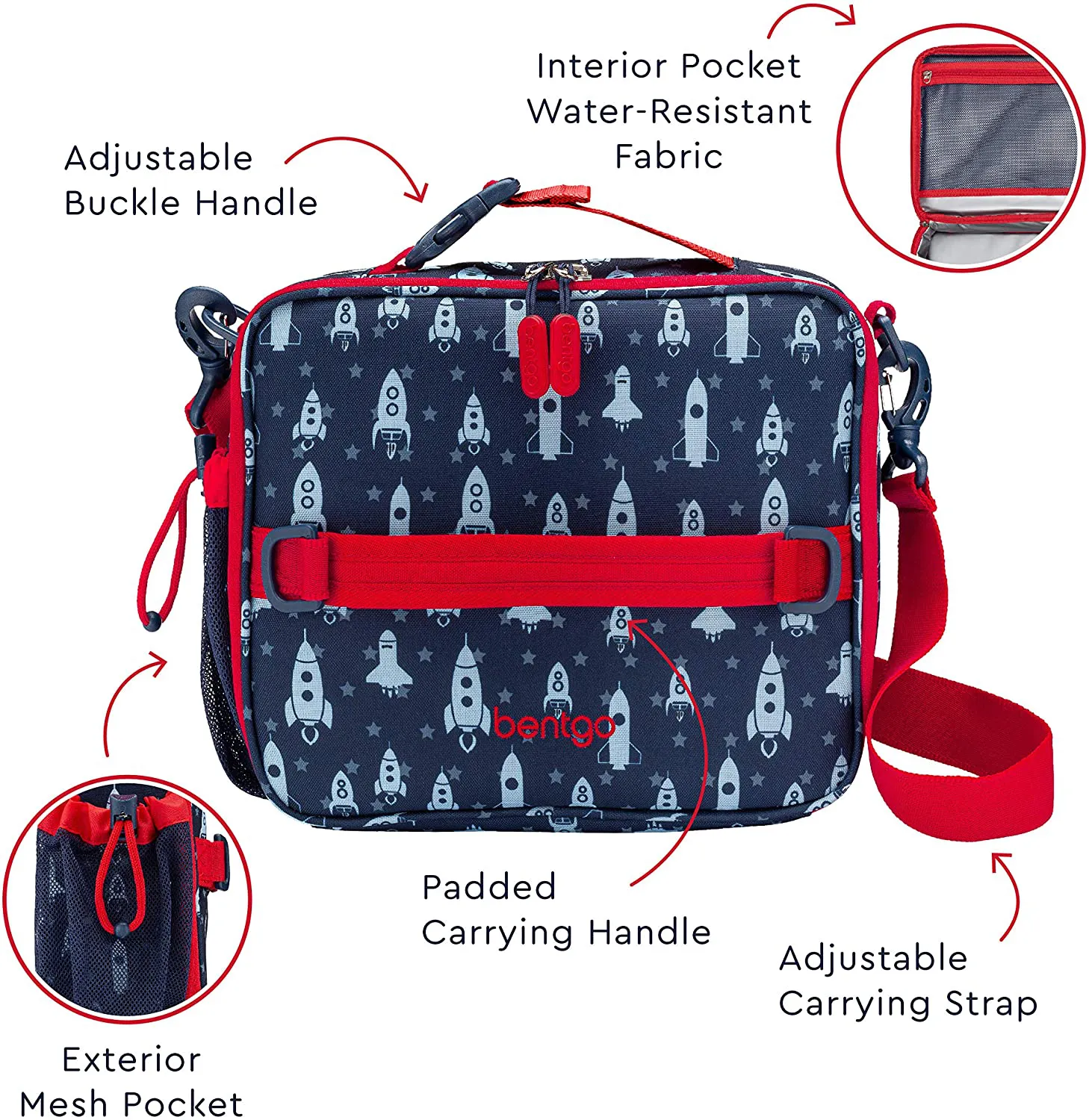 Bentgo Kids Prints Lunch Bag - Double Insulated, Durable, Water-Resistant Fabric with Interior and Exterior Zippered Pockets and External Bottle Holder- Ideal for Children of All Ages (Mermaid)