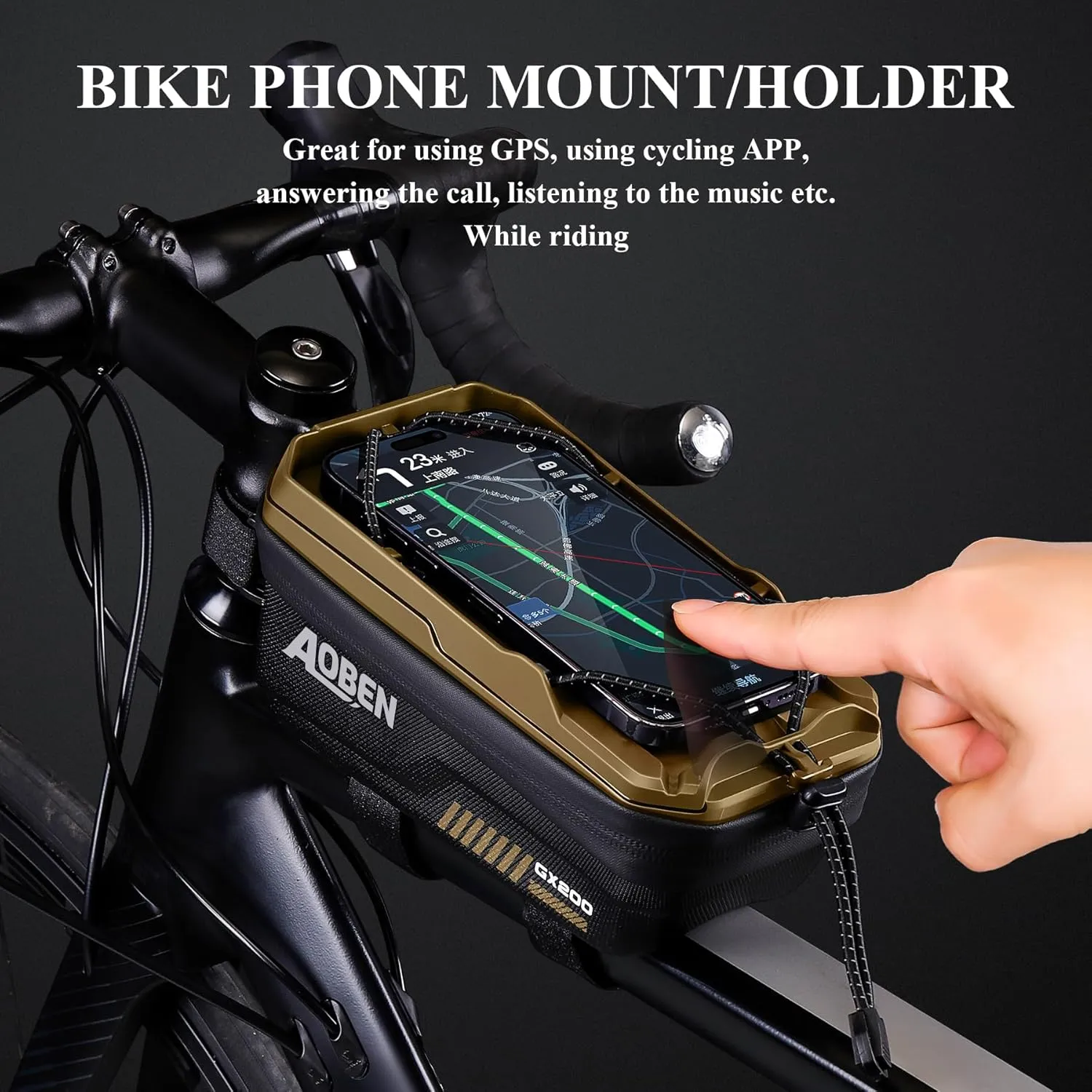 Bike Bicycle Phone Front Frame Bag for Mountain Bike Road Bike, EVA Hard Casing Bike Phone Holder Bike Phone Mount for MTB, Bike Bicycle Accessories for Cell Phone Under 6.8 Inches (Tan)