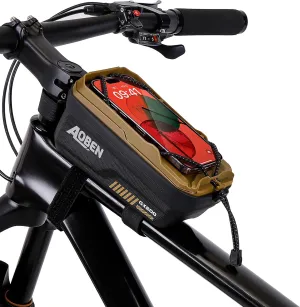 Bike Bicycle Phone Front Frame Bag for Mountain Bike Road Bike, EVA Hard Casing Bike Phone Holder Bike Phone Mount for MTB, Bike Bicycle Accessories for Cell Phone Under 6.8 Inches (Tan)