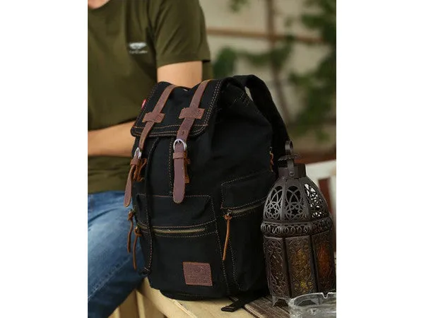 Black Canvas Backpack with Side Pockets