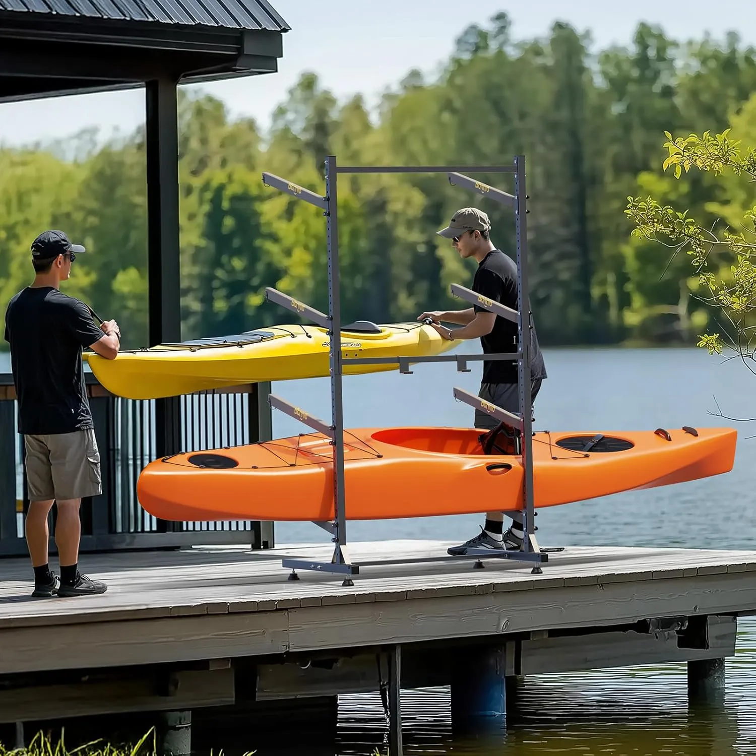 Bonnlo Kayak Storage Rack, Adjustable Heavy Duty Kayak Rack for Kayaks Paddle Boards, Kayak Paddle Holder for Garage, Spacesaver, Gentle on Padding, Boat Organizer