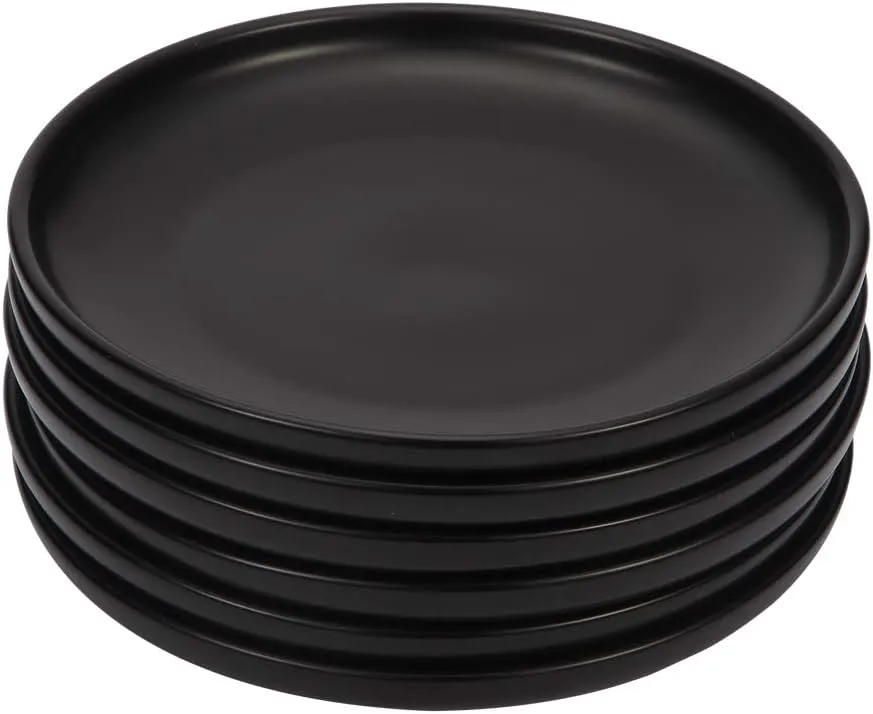 BonNoces 6 Inches Small Appetizer Plates Matte Porcelain, Elegant Mini Size Round Serving Plates for Dessert, Salad, Snacks, Set of 6 (Black)