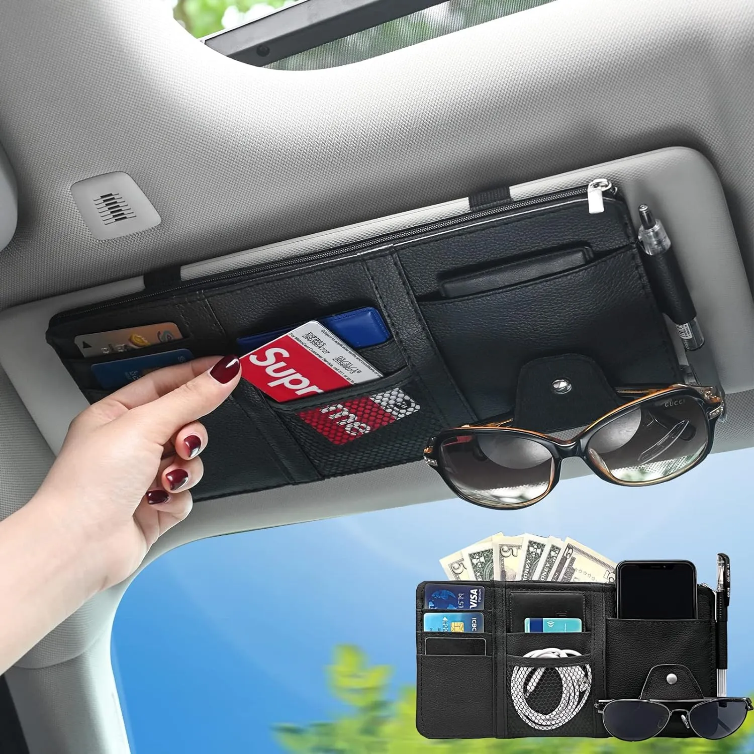 Car Sun Visor Organizer Sunglass Holder for Car Auto Interior Accessories