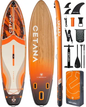 CETANA 11'635" Extra Wide Inflatable Paddle Board,Stand Up Paddle Board for Beginner,450lb Capacity SUP for Family with Safety Leash, Waterproof Bag,3 Removable Fins,Dual-action Pump& Floating Paddle