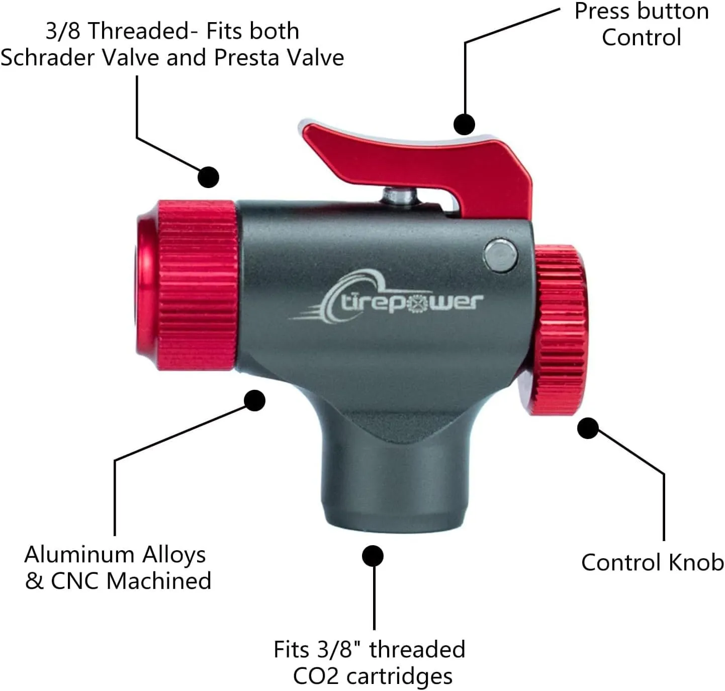 Co2 Bike Tire Inflator, 16g Co2 Cartridges Threaded,Quick&Easy, Presta and Schrader Valve Compatible, for MTB & Road Bikes
