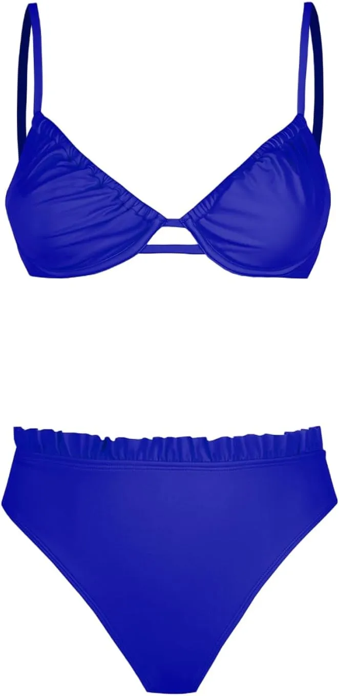 CUPSHE Women Swimsuit Bikini Set High Waisted Push Up Cheeky Drawstring Two Piece Bathing Suit
