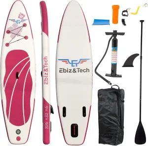 EBIZ&TECH Inflatable Stand Up Paddle Board 10'6'' *32''*6'' Ultra-Light SUP Paddle Board with Fins ,Adjustable Paddle, Backpack, Leash,Hand Pump,Repair Kit