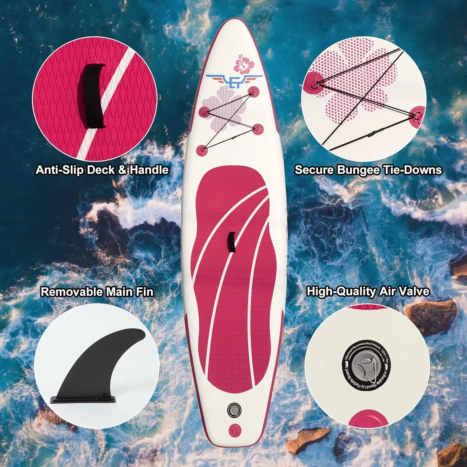 EBIZ&TECH Inflatable Stand Up Paddle Board 10'6'' *32''*6'' Ultra-Light SUP Paddle Board with Fins ,Adjustable Paddle, Backpack, Leash,Hand Pump,Repair Kit