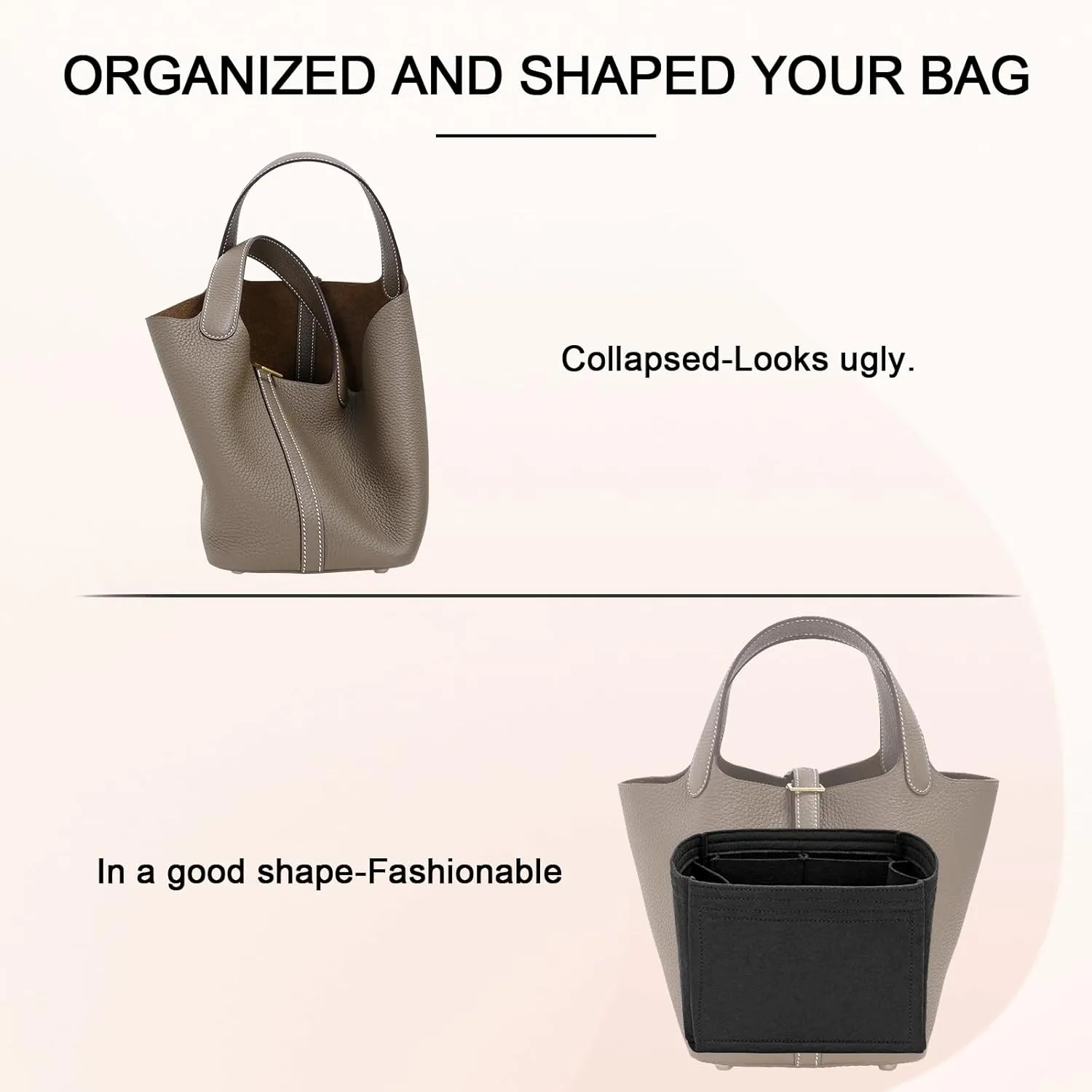 Felt Purse Organizer Inserts for Picotin 18 Inserts HandBag (Black, PC18)