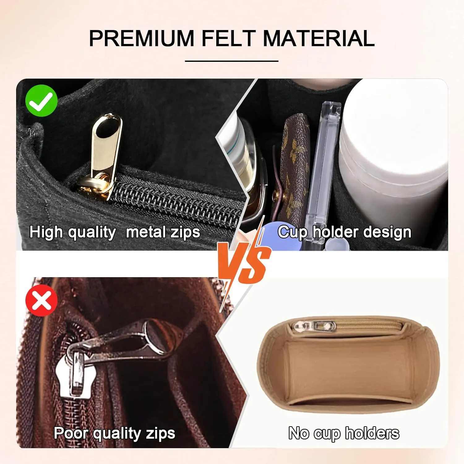 Felt Purse Organizer Inserts for Picotin 18 Inserts HandBag (Black, PC18)