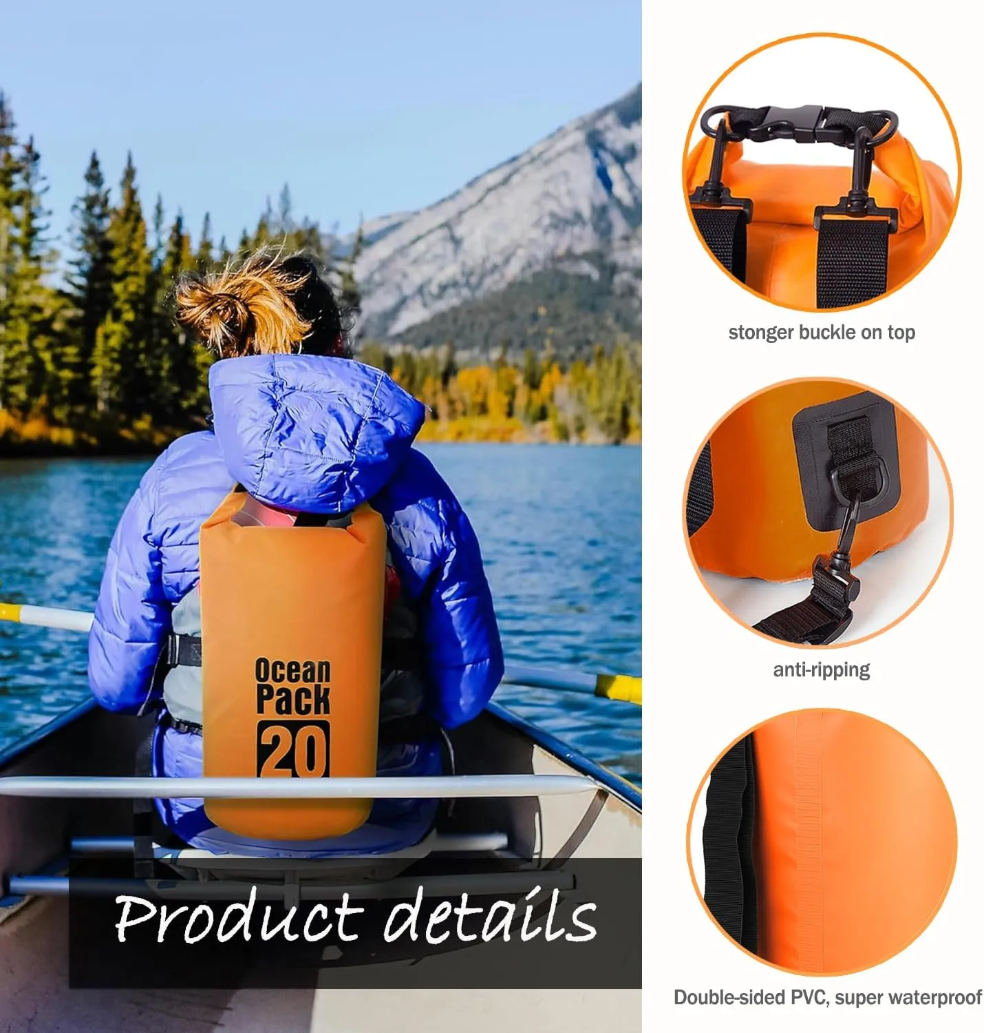 Floating Waterproof Dry Bag Backpack 5L/10L/20L, Roll Top Bag for Kayaking, Rafting, Boating, Swimming, Camping, Hiking, Beach, Fishing, Waterproof Beach Bag. (Orange, 10L)