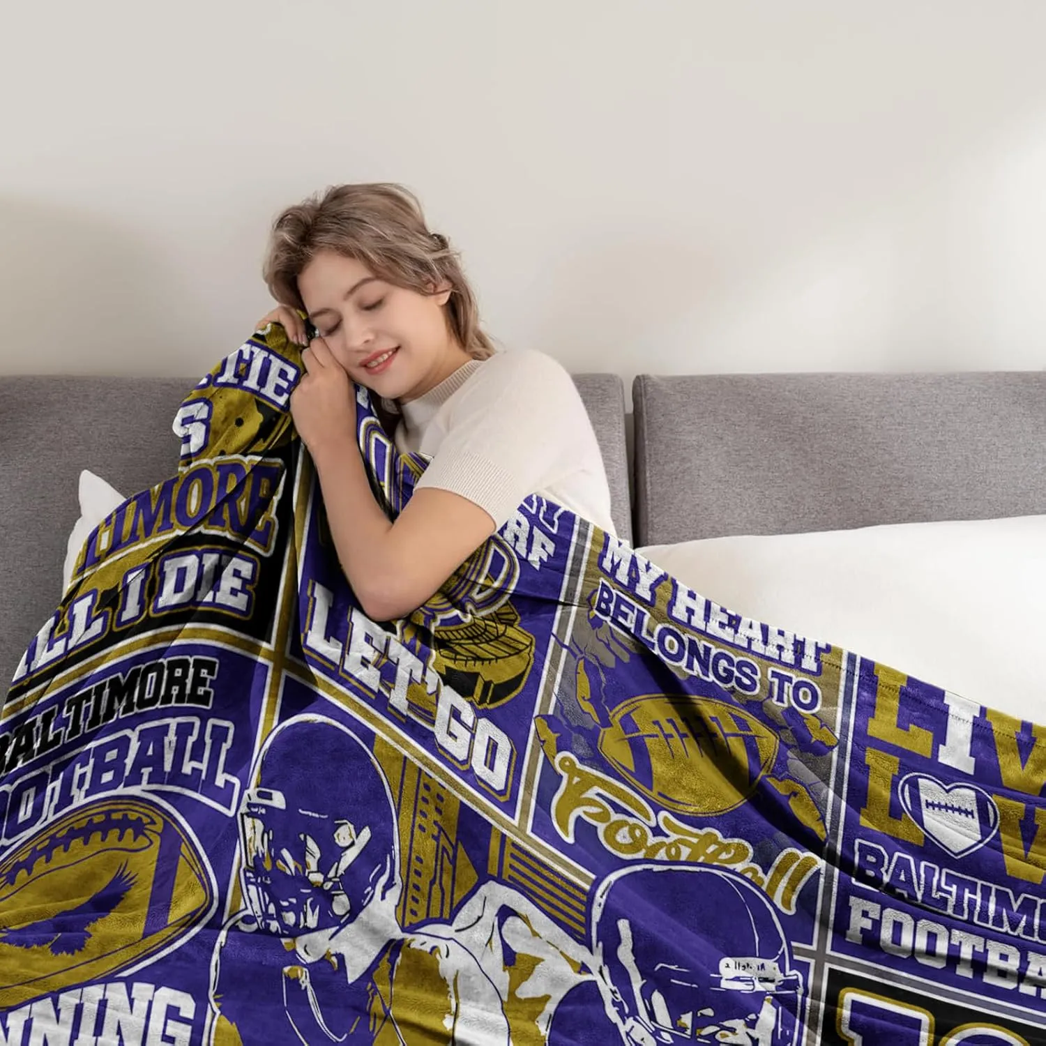 Gifts Football Blanket 60" x 50", City Sports Gifts for Team Fans, Purple Football Stuff for Sports Lovers Bedroom Decor Sofa Couch Bed