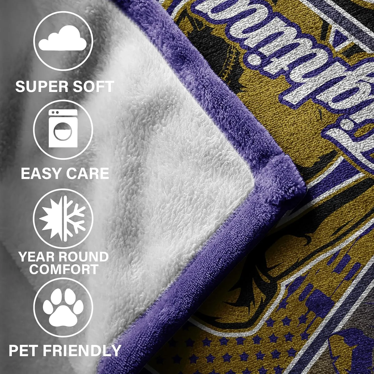 Gifts Football Blanket 60" x 50", City Sports Gifts for Team Fans, Purple Football Stuff for Sports Lovers Bedroom Decor Sofa Couch Bed