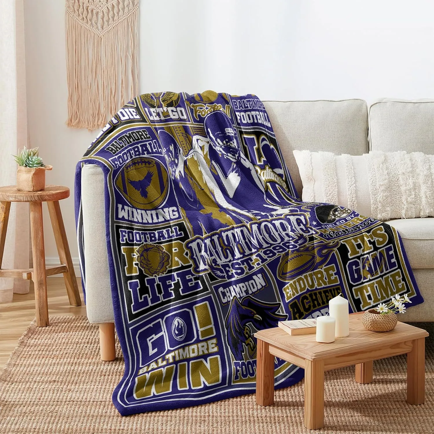 Gifts Football Blanket 60" x 50", City Sports Gifts for Team Fans, Purple Football Stuff for Sports Lovers Bedroom Decor Sofa Couch Bed