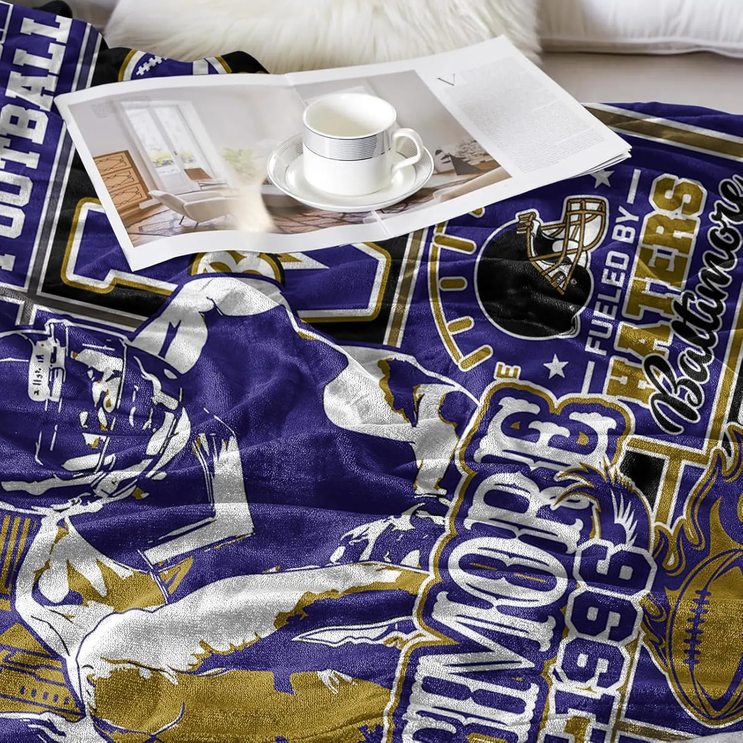 Gifts Football Blanket 60" x 50", City Sports Gifts for Team Fans, Purple Football Stuff for Sports Lovers Bedroom Decor Sofa Couch Bed