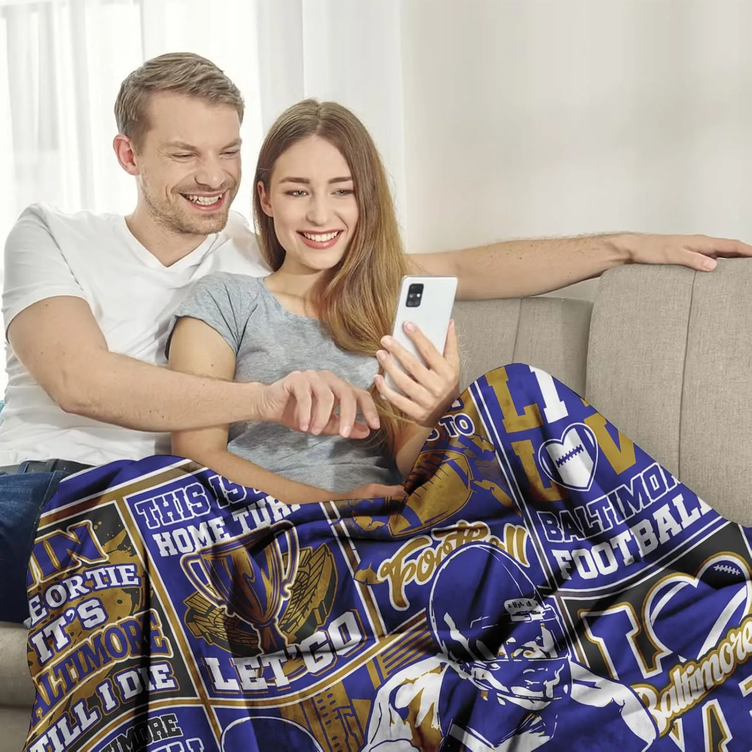 Gifts Football Blanket 60" x 50", City Sports Gifts for Team Fans, Purple Football Stuff for Sports Lovers Bedroom Decor Sofa Couch Bed