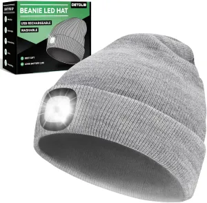 Gifts for Him, USB Rechargeable LED Headlamp Beanie, Birthday Gifts for Men, Cool Gadget Gifts for Women, Gifts for Men, Grey