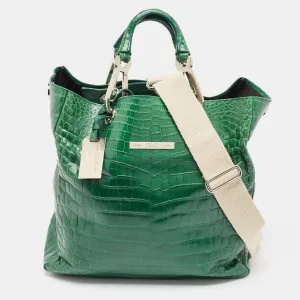 Green Crocodile Grommet Tote