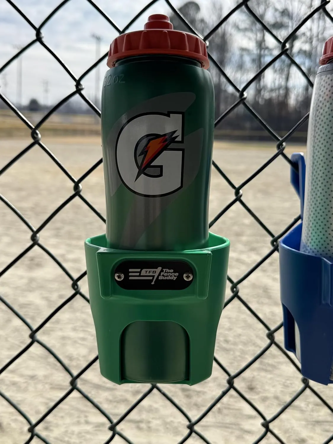 Green Water Bottle Holder for Fence | Cup Holder and Caddy | Holds Stanley, Yeti, Gatorade Products | Baseball and Softball Dugout Organizer, Tennis and Pickleball Courts | Made in USA