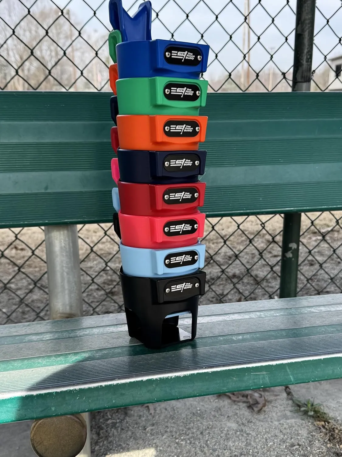 Green Water Bottle Holder for Fence | Cup Holder and Caddy | Holds Stanley, Yeti, Gatorade Products | Baseball and Softball Dugout Organizer, Tennis and Pickleball Courts | Made in USA