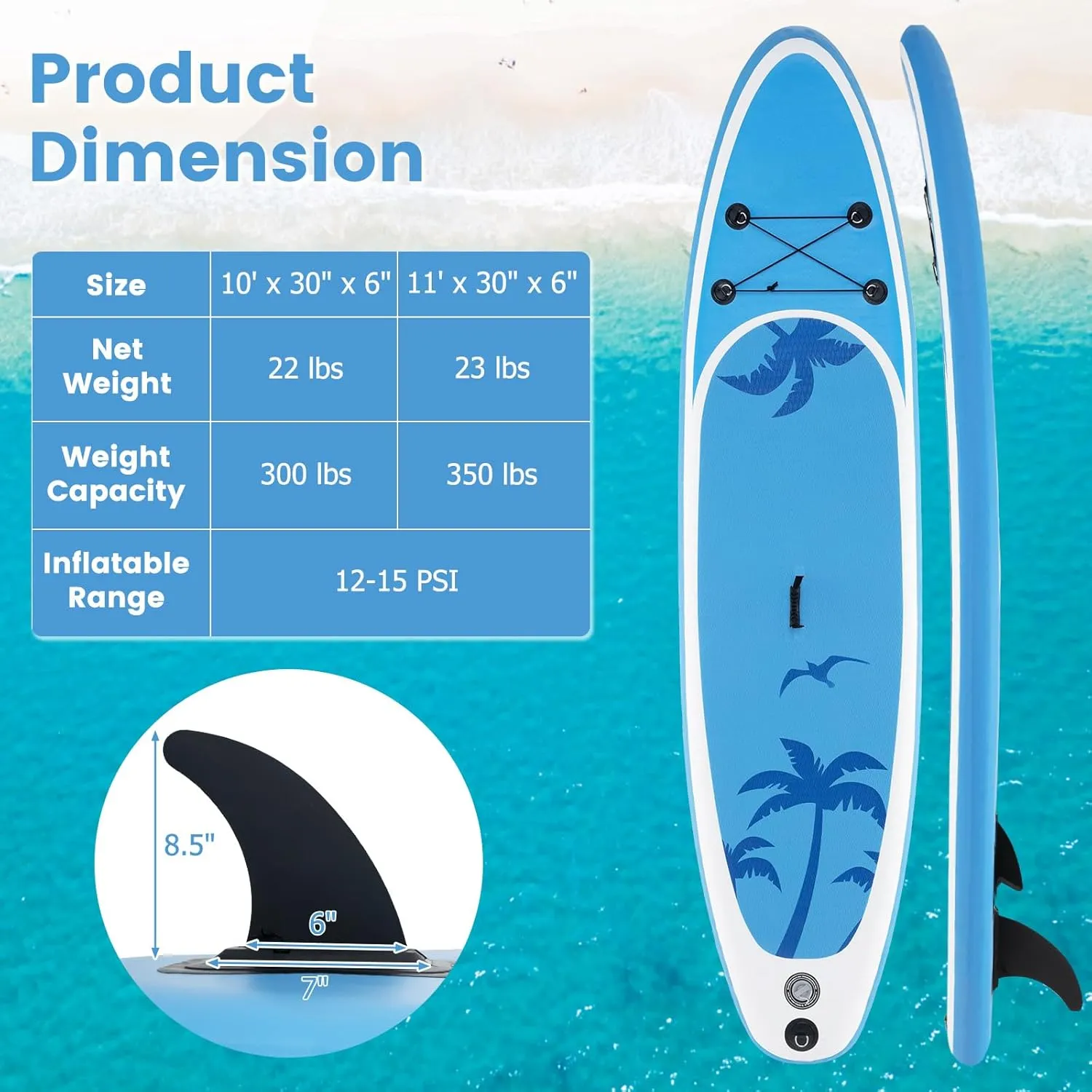 GYMAX Paddle Board, 9.8'/10'/11' x 6" Inflatable Stand Up Paddle Board with SUP Accessories, Removable Fin, Paddle, Pump, Leash & Carry Bag, Blow Up Paddle Boards Standing Boat for Adults, Youth