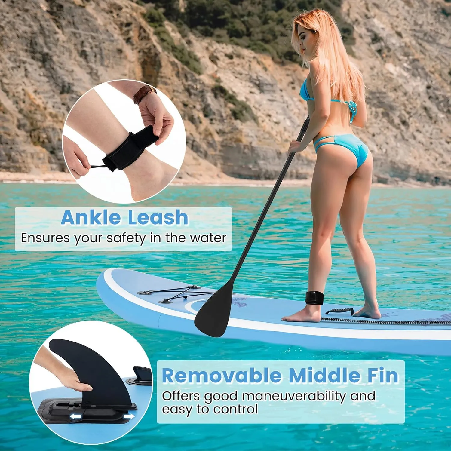 GYMAX Paddle Board, 9.8'/10'/11' x 6" Inflatable Stand Up Paddle Board with SUP Accessories, Removable Fin, Paddle, Pump, Leash & Carry Bag, Blow Up Paddle Boards Standing Boat for Adults, Youth