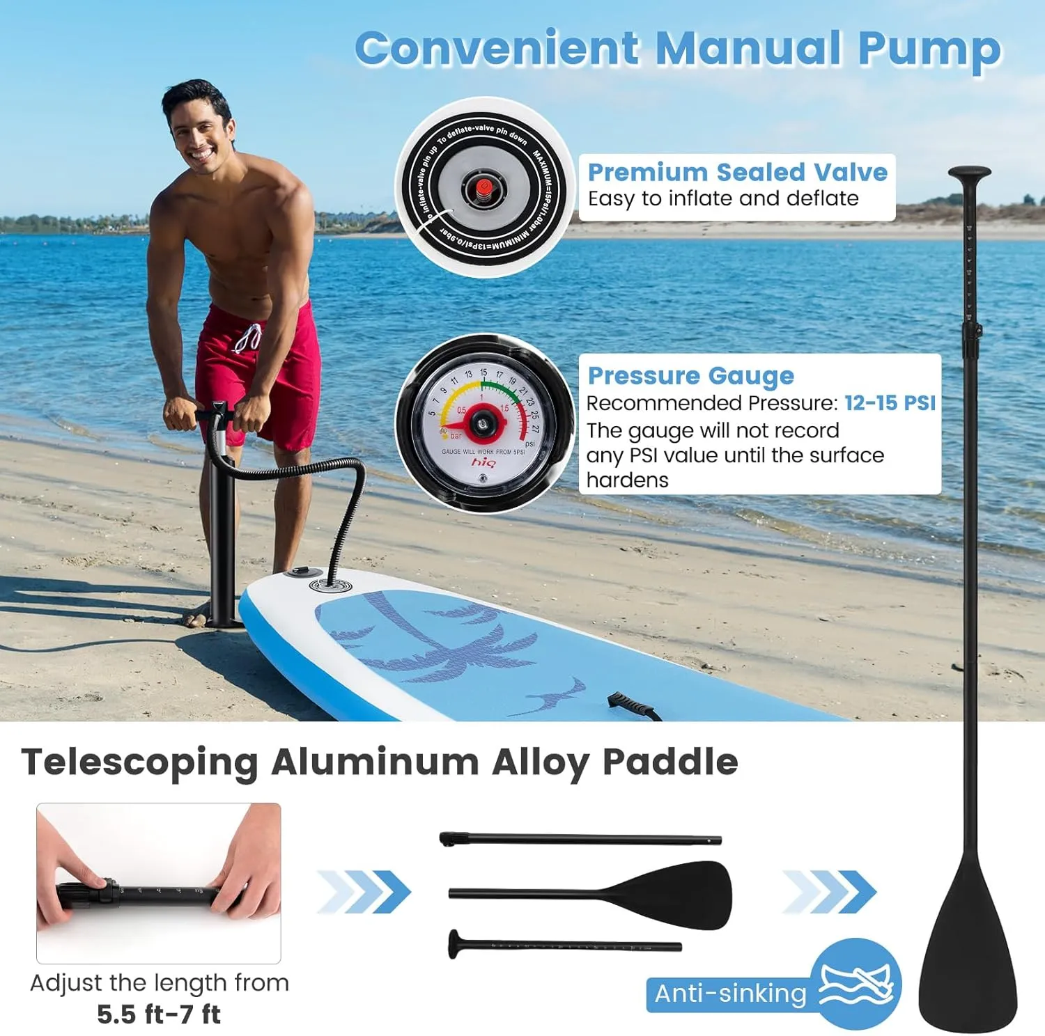 GYMAX Paddle Board, 9.8'/10'/11' x 6" Inflatable Stand Up Paddle Board with SUP Accessories, Removable Fin, Paddle, Pump, Leash & Carry Bag, Blow Up Paddle Boards Standing Boat for Adults, Youth