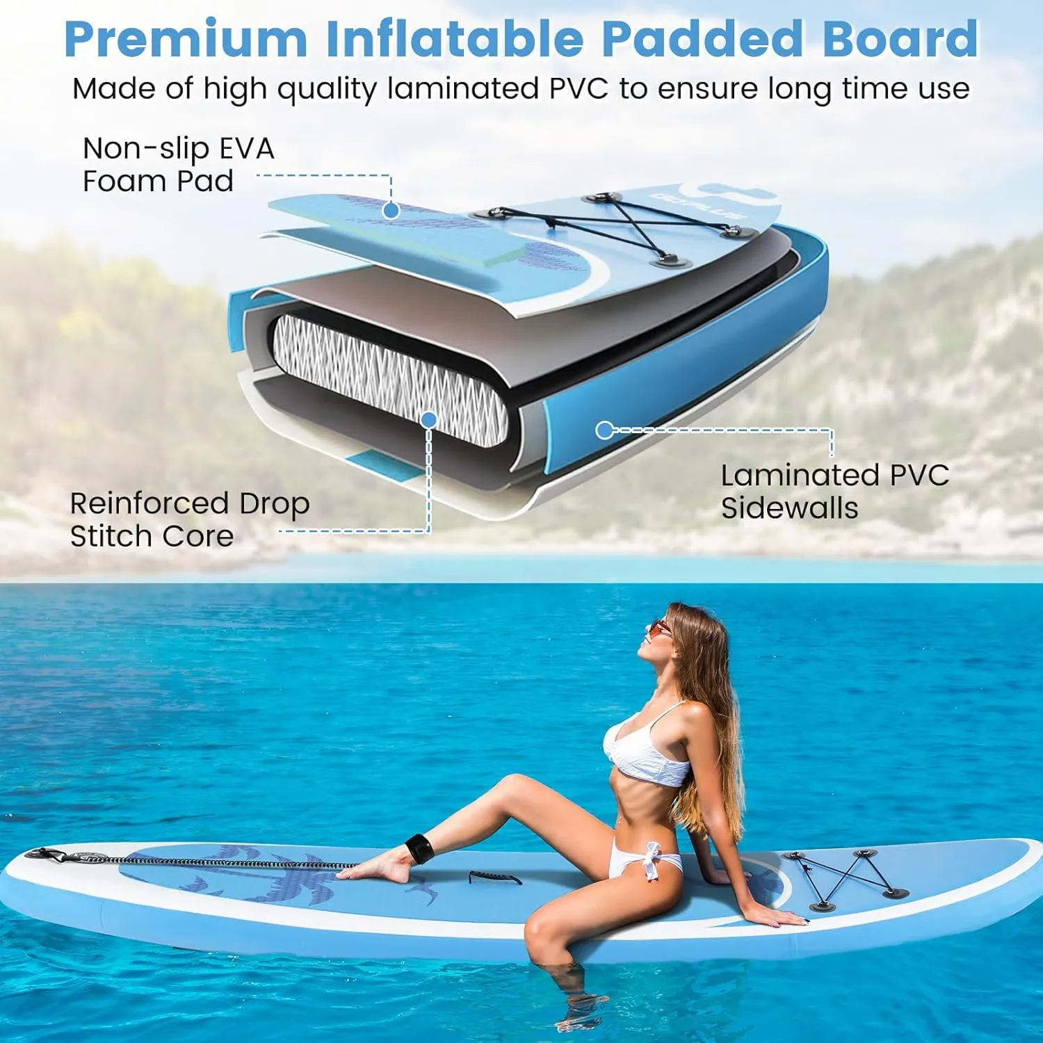 GYMAX Paddle Board, 9.8'/10'/11' x 6" Inflatable Stand Up Paddle Board with SUP Accessories, Removable Fin, Paddle, Pump, Leash & Carry Bag, Blow Up Paddle Boards Standing Boat for Adults, Youth