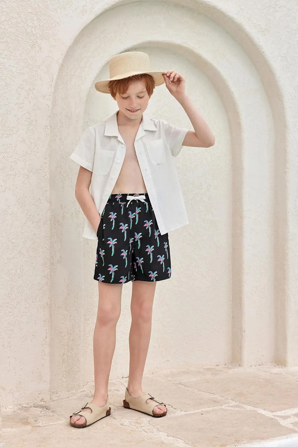 Haloumoning Boys Swim Trunks with Compression Liner Kids Drawstring Bathing Suit Quick Dry Swim Shorts 5-14 Years
