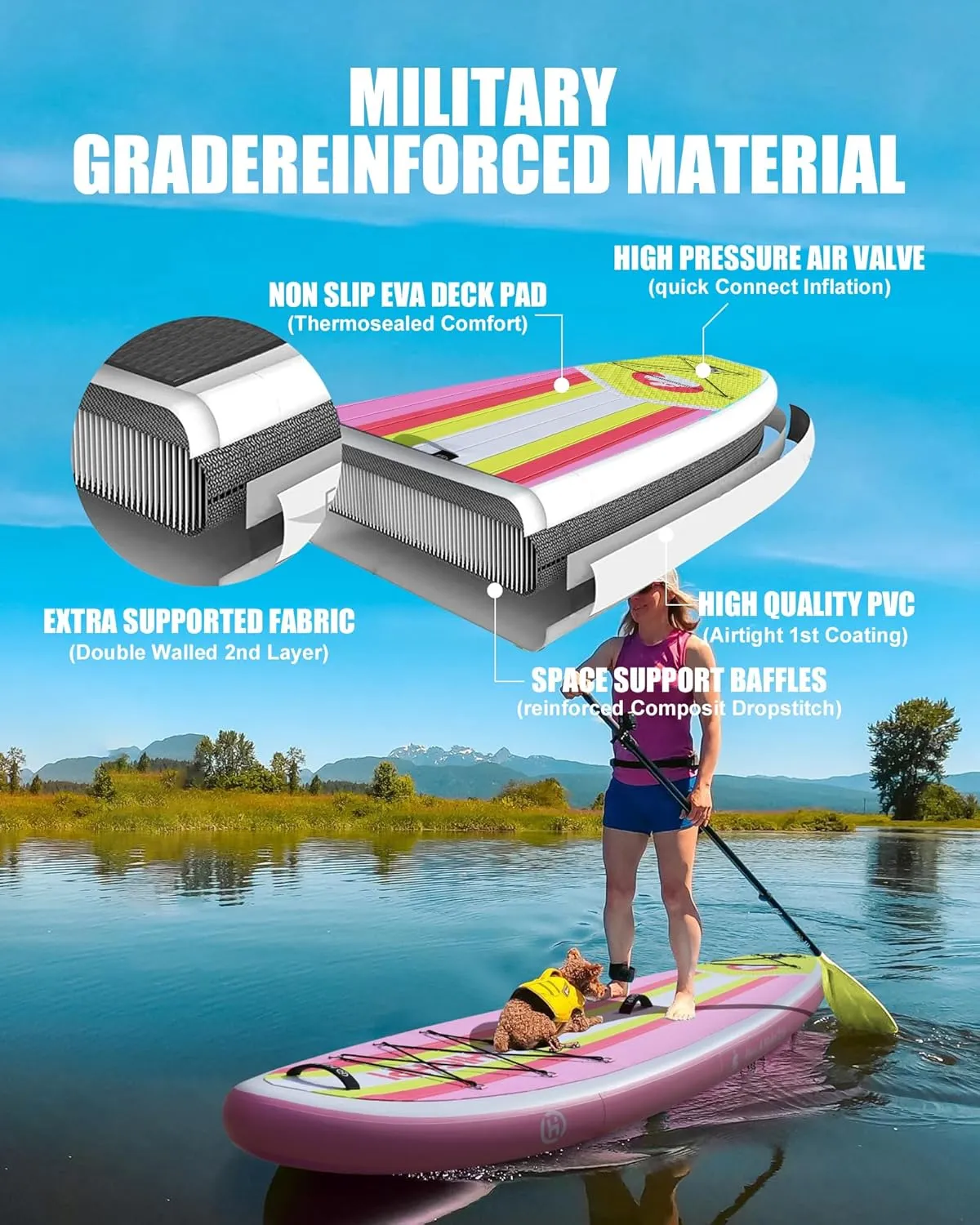 Highpi Inflatable Stand Up Paddle Board Premium SUP Accessories, Backpack, Wide Stance, Surf Control, Non-Slip Deck, Leash, Paddle and Pump, Standing Boat for Youth and Adult