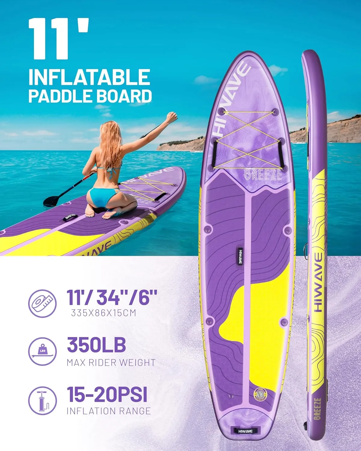 Inflatable Stand Up Paddle Board 11*34*6 Sup Board, 450lbs Capicity Adult&Youth Paddle Board, Pet Friendly for Ocean&Lake, w/Double Action Hand Pump