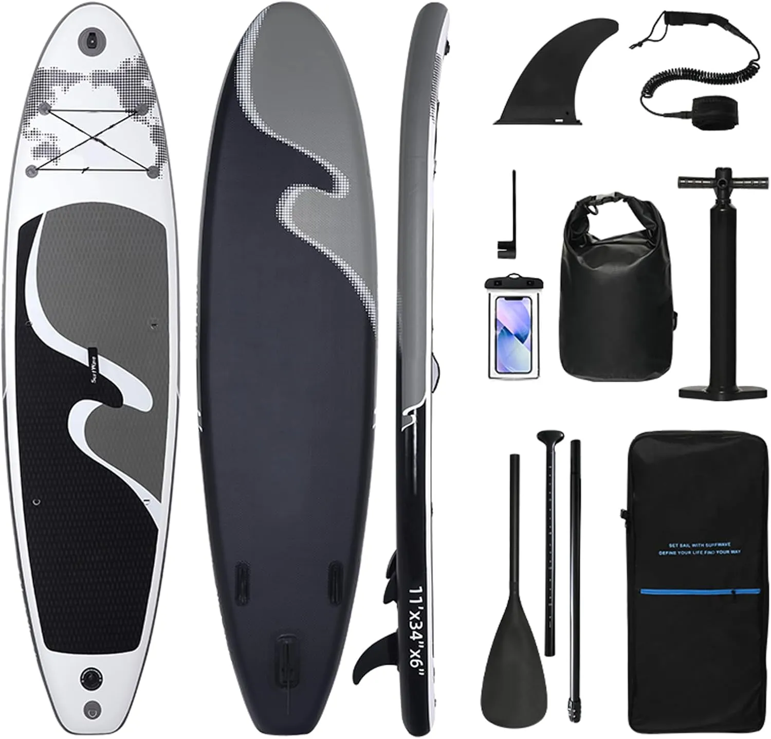 Inflatable Stand Up Paddle Board Aqua 11x34x6 Stable & Durable for All Riders Inclusive Accessories Lightweight Easy to Carry