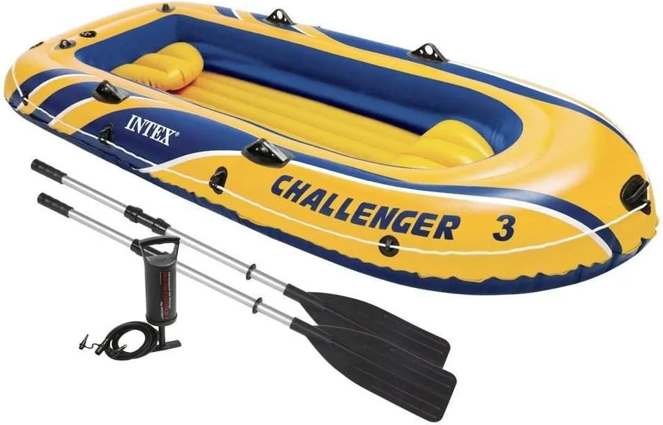 Intex Challenger 3 Inflatable Raft Boat Set with Pump and Oars 68370EP