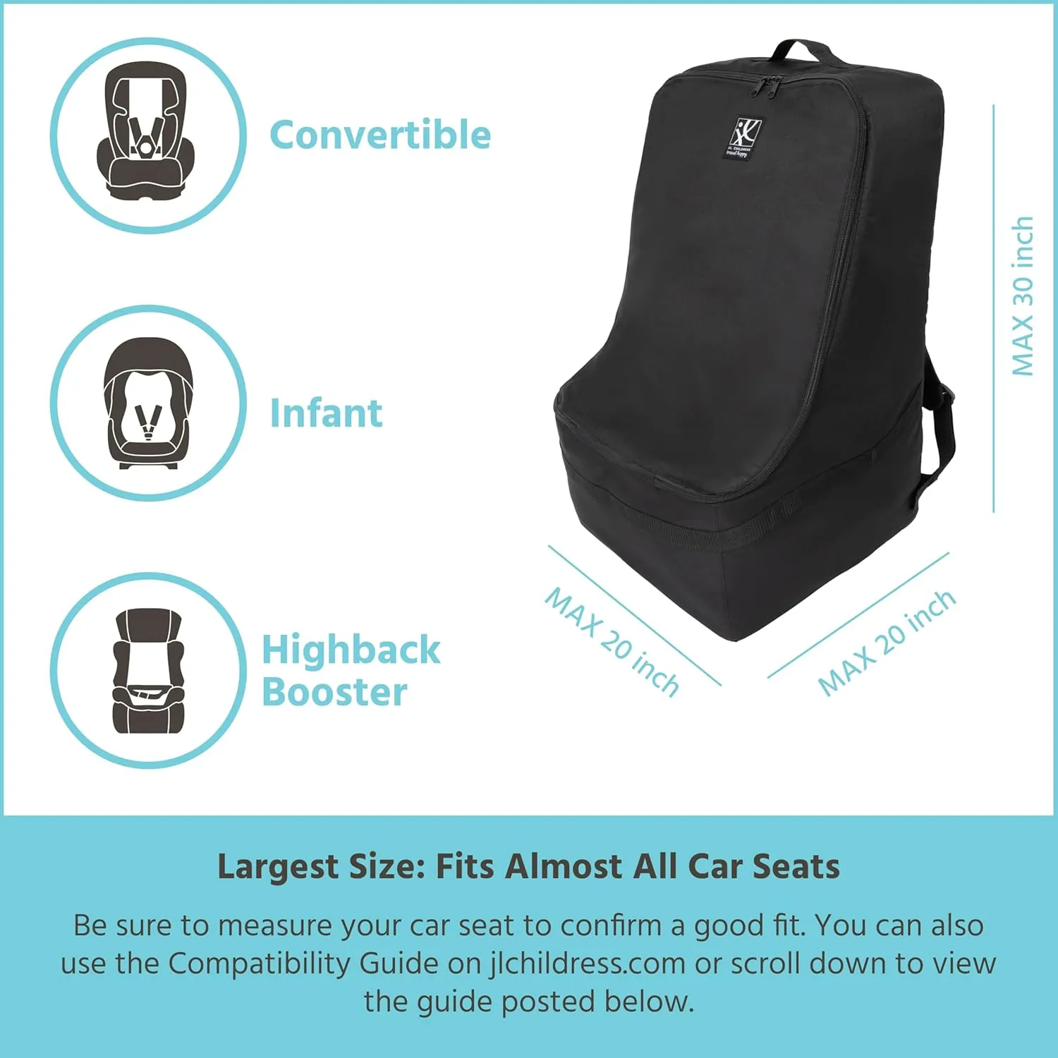 J.L. Childress Padded Backpack Car Seat Bag - Travel Bag for Airplane, Fits Most Baby & Infant Car Seats, Boosters, & Carriers, Airport Accessories for Gate Check or Baggage Check - Ultimate, Black